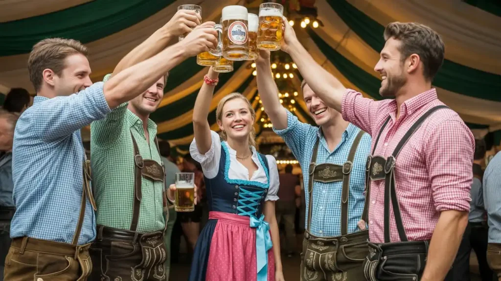 Oktoberfest Karlsruhe 2025 – Messplatz, Musik & Tickets 2 Besucher im Festzelt beim Oktoberfest Karlsruhe 2025 – Dirndl, Lederhosen und fröhliche Stimmung