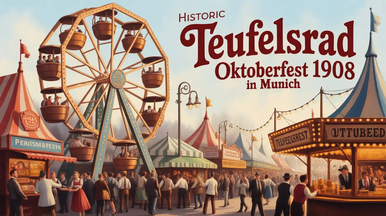 Teufelsrad Oktoberfest 2025 – Kultklassiker in München 3 „Historisches Teufelsrad Oktoberfest 1908 in München – Ursprung des Devil’s Wheel mit nostalgischem Jahrmarkt“