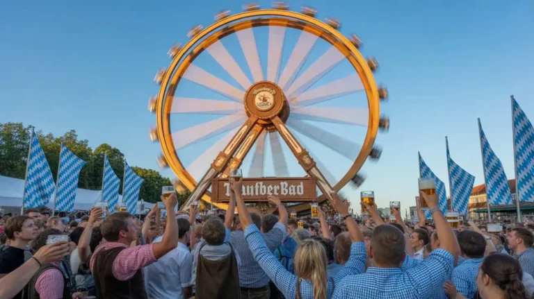 Teufelsrad Oktoberfest 2025 – Kultklassiker in München 8 „Teufelsrad Oktoberfest 2025 – Devil’s Wheel Attraktion in München auf der Theresienwiese mit jubelnden Zuschauern“