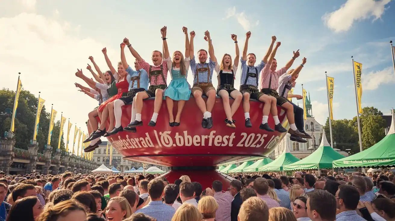 Teufelsrad Oktoberfest 2025 – Kultklassiker in München 2 „Teufelsrad Oktoberfest 2025 – Devil’s Wheel in München mit Fahrern und jubelnden Zuschauern auf der Theresienwiese“