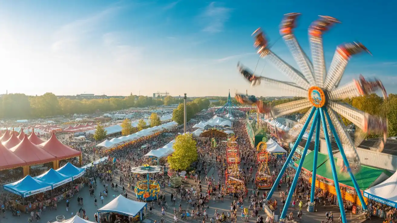 Teufelsrad Oktoberfest 2025 – Kultklassiker in München 5 „Luftaufnahme der Theresienwiese mit Oktoberfest-Zelten und Teufelsrad auf der Schaustellerstraße 2025“