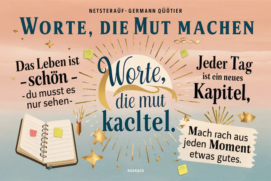 Schöne Sprüche – Worte, die Herz, Leben und Liebe berühren 4 "Motivierendes Poster mit Sprüchen auf Deutsch, farbenfroher Hintergrund und hoffnungsvoller Botschaft."