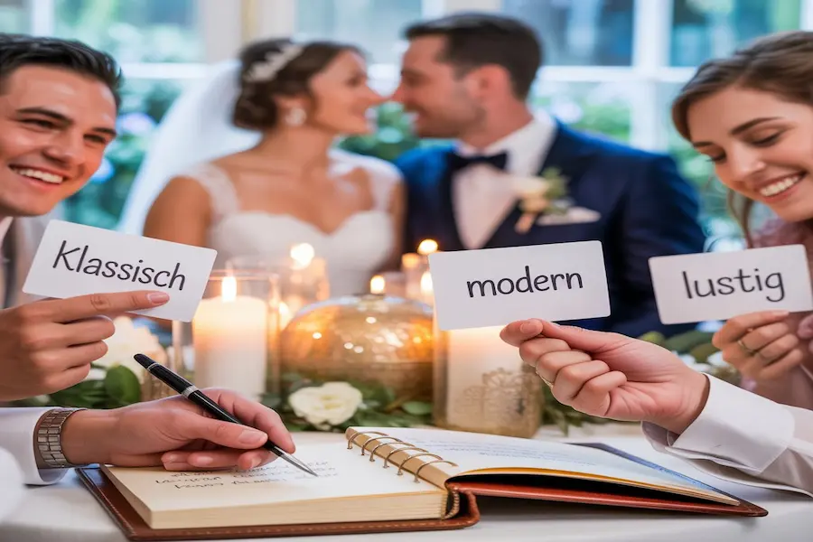 Spruch zur Hochzeit: Moderne, Lustige und Persönliche Glückwünsche für den schönsten Tag 7 "Gäste wählen persönliche, klassische oder lustige Sprüche zur Hochzeit für Karten, Reden und Gästebuch."