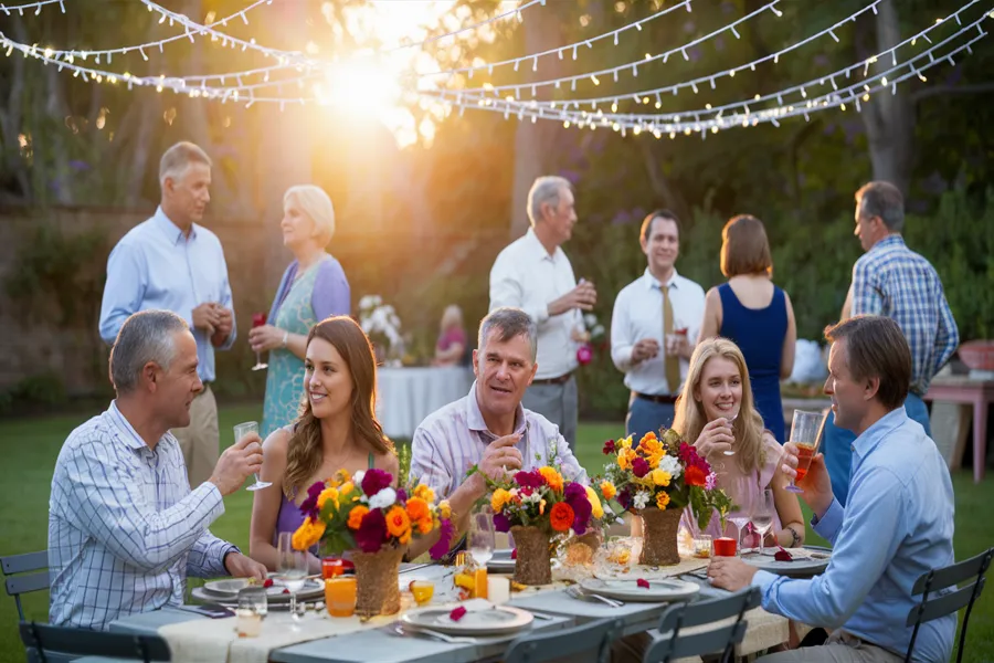 Gartenparty Ideen Geburtstagsfeier Erwachsene im Sommer mit Lichterketten