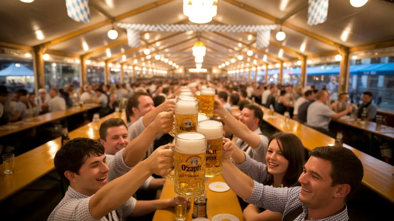 Ochsenbraterei: Ein Stück bayerische Tradition auf dem Oktoberfest 1 Ochsenbraterei Oktoberfest Zelt mit Lichtern und Besuchern in Tracht