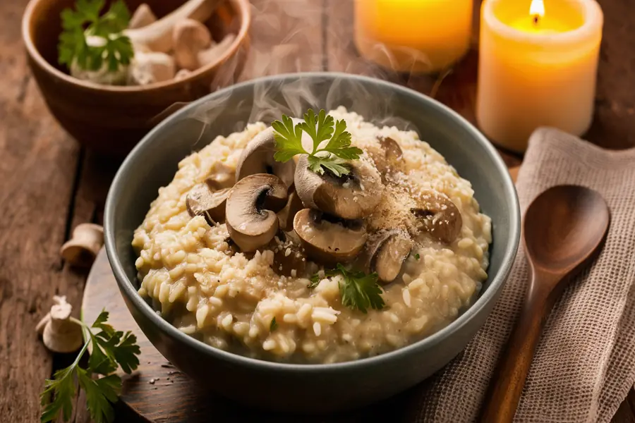 Warme Rezepte fürs Abendessen – Cremiges Pilzrisotto mit Kräutern.